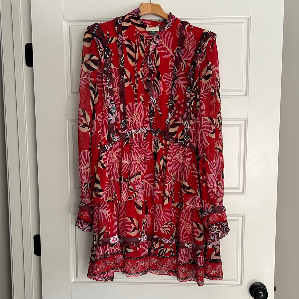 FARM Rio Vibrant Red and Pink Long Sleeve Dress